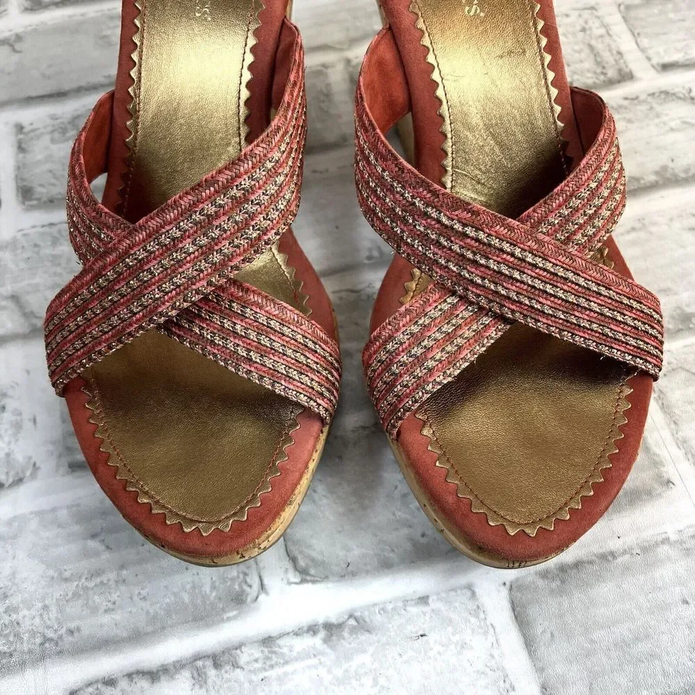 Eric Javits New York Women’s 10 Woven Wedge Crisscross Cork Sandals